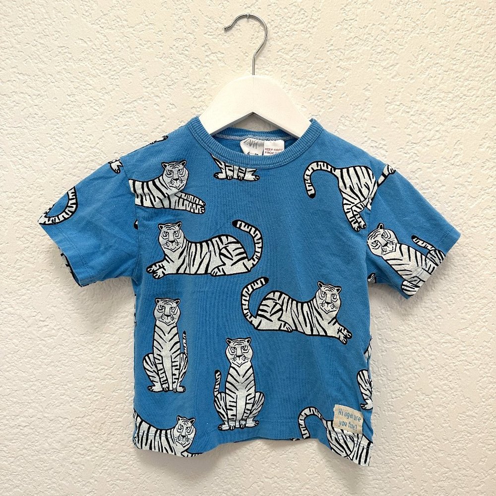 Zara Blue White Tiger All Over Print SS Tee 2/3